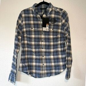 Women's Harley Davidson Retro Club Crew Flannel Shirt - Blue Plaid